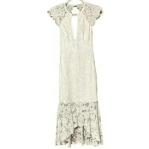 Lulus Dress Women’s X-Small Ivory Lace Fringed Boho Vintage Style Maxi NWT